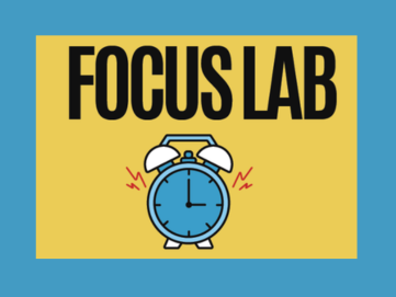 Blue clock on a yellow and blue background with Focus Lab in Black text.