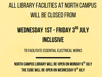 Black text regarding library closure on a yellow background.